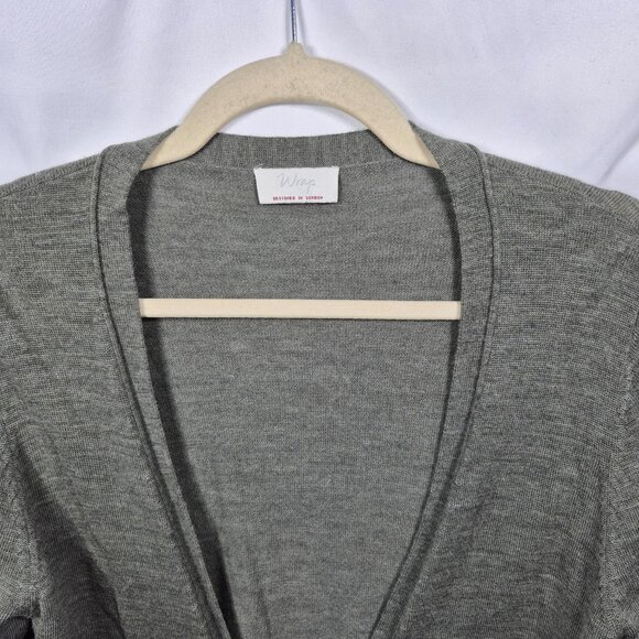 Wrap London Sweater Womens 10 Green Merino Wool Knit Cardigan Floral Lace Trim - Picture 5 of 10